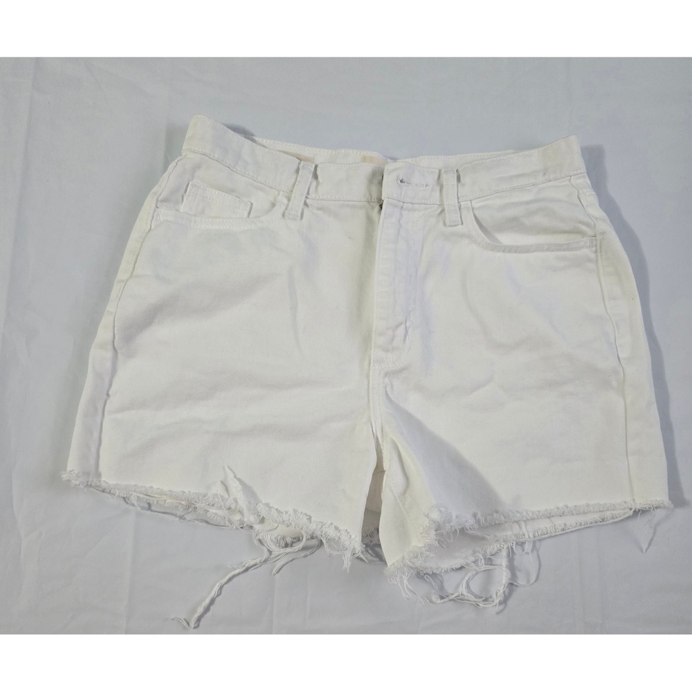 Universal Thread White Denim Boyfriend Shorts Size 4 High Rise Frayed Raw Hem - Picture 2 of 14